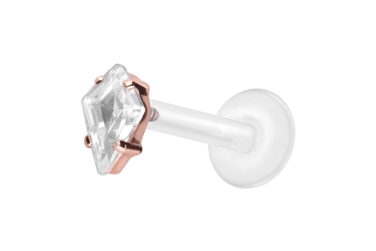 PTFE Labret Piercing mit Innengewinde + Titan-Aufsatz KRISTALLRAUTE
